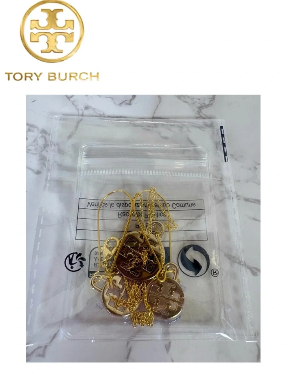TORY BURCH Gold Logo Pendant, Necklace & Fishhook Earrings Jewelry Set